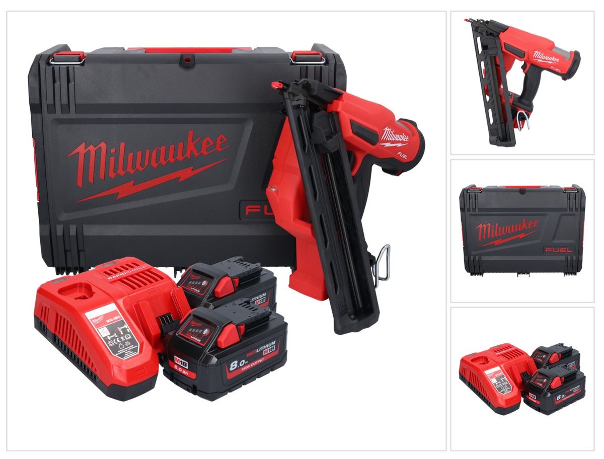 Cloueur à batterie Milwaukee M18 FN15GA-802X 18 V sans balais 32 - 64 mm + 2x batteries 8,0 Ah + chargeur + boîtier HD