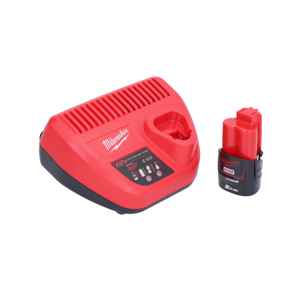 Appareil de nettoyage de tuyaux sur batterie Milwaukee M12 BDC6-201C 12 V + 1x batterie 2,0 Ah + chargeur + spirale + seau