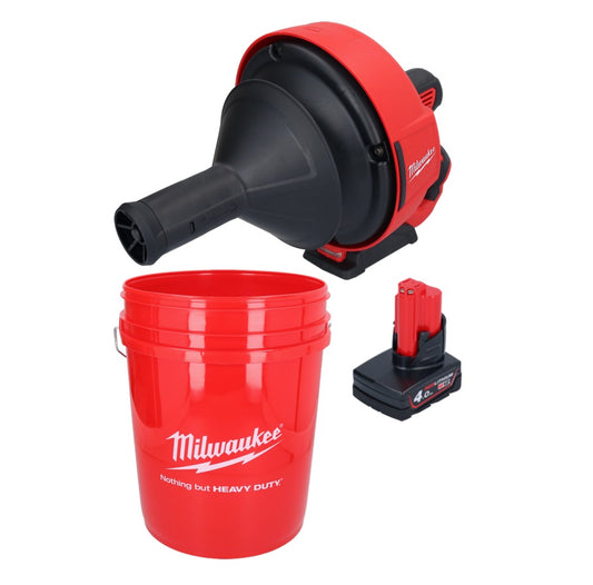 Appareil de nettoyage de tuyaux sur batterie Milwaukee M12 BDC6-401C 12 V + 1x batterie 4,0 Ah + spirale + seau - sans chargeur