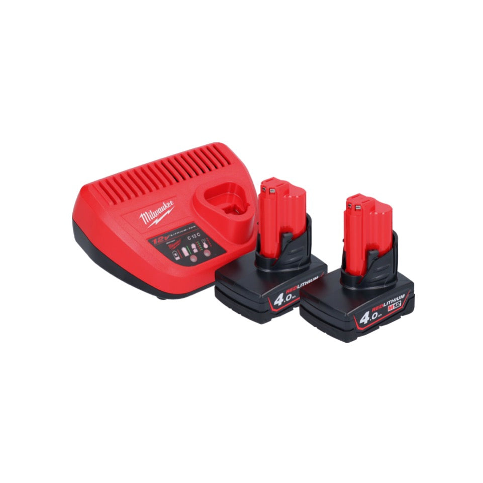 Appareil de nettoyage de tuyaux sur batterie Milwaukee M12 BDC6-402C 12 V + 2x batteries 4,0 Ah + chargeur + spirale + seau