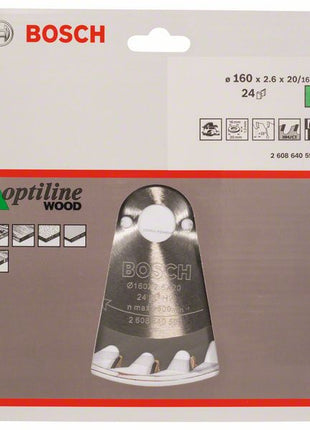 Lame de scie circulaire BOSCH Optiline Wood diamètre extérieur 160 mm nombre de dents 24 WZ (4000815427)