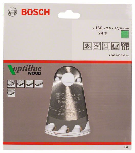 Lame de scie circulaire BOSCH Optiline Wood diamètre extérieur 160 mm nombre de dents 24 WZ (4000815427)