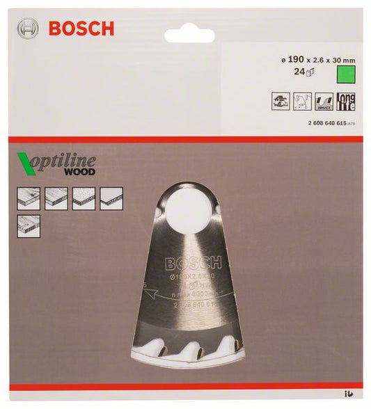 Lame de scie circulaire BOSCH Optiline Wood diamètre extérieur 190 mm nombre de dents 24 WZ (4000815429)