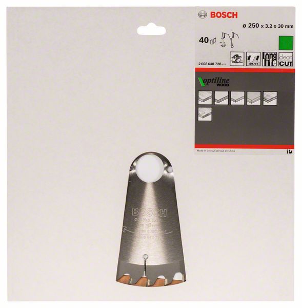 Lame de scie circulaire BOSCH Optiline Wood diamètre extérieur 250 mm nombre de dents 40 WZ (4000815445)