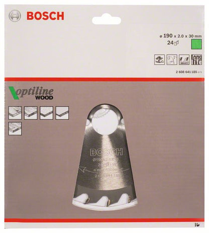 Lame de scie circulaire BOSCH Optiline Wood diamètre extérieur 190 mm nombre de dents 24 WZ (4000908909)