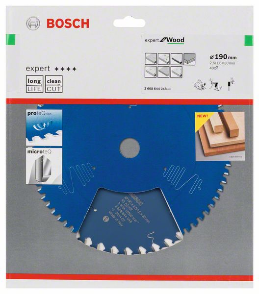 BOSCH Kreissägeblatt Expert for Wood Außen-Ø 190 mm Zähnezahl 40 WZ ( 8000342076 )