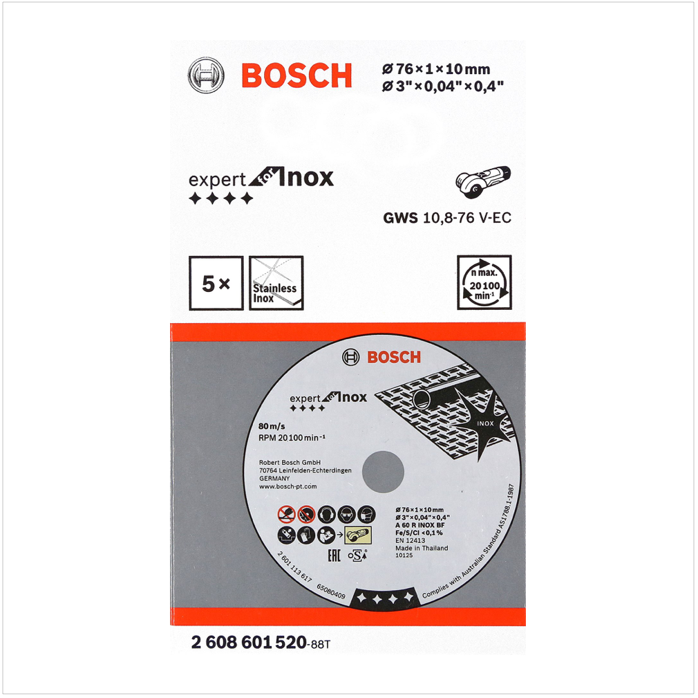 Bosch Trennscheibe Expert for INOX 5 Stück 76 mm für GWS 10,8-76 / 12V-76 ( 2608601520 ) - Toolbrothers