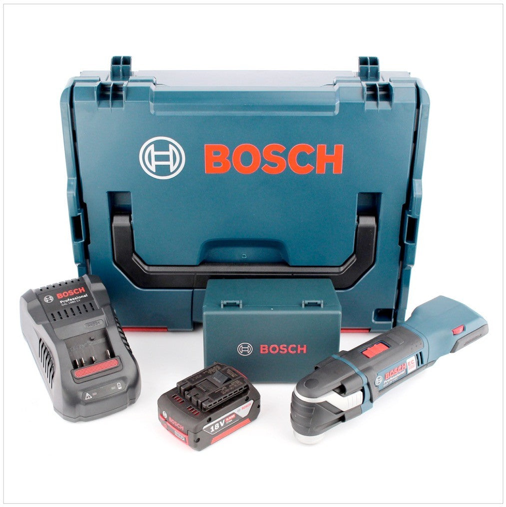 Bosch GOP 18 V-EC Professional Akku Multi Cutter in L-Boxx mit GAL 1880 Ladegerät und 1x GBA 6 Ah Akku und 20 tlg. Zubehör-Set + Bosch 4 tlg. Fliesen Set - Toolbrothers