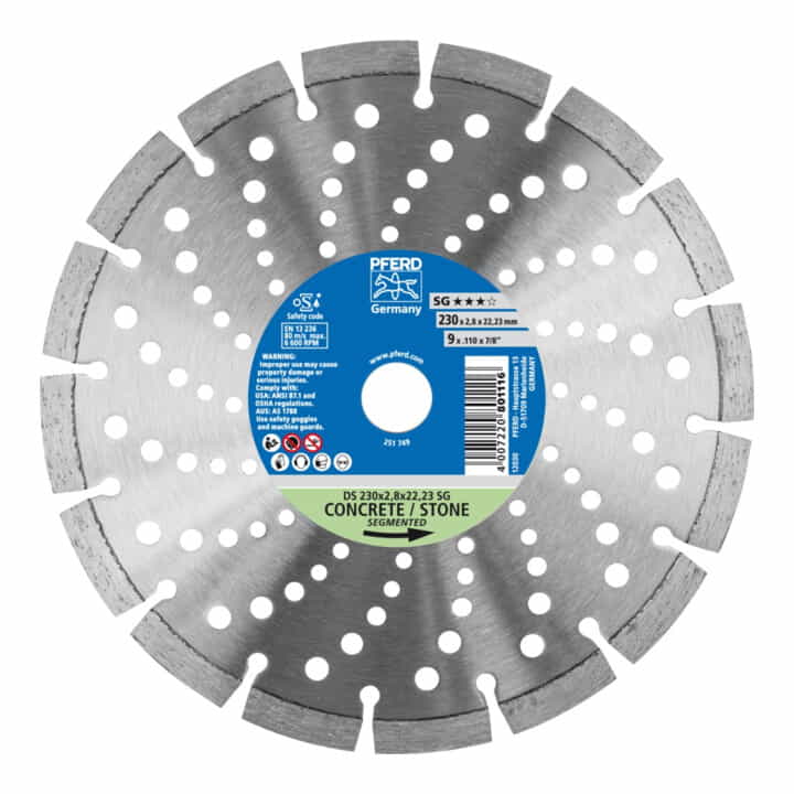 Disque à tronçonner diamanté PFERD DS SG Ø 230 mm alésage 22,23 mm (8000429375)