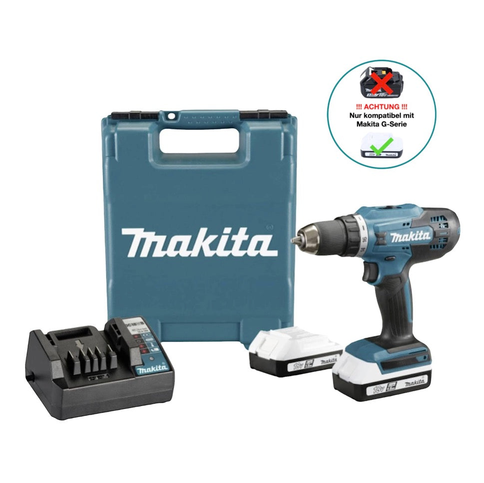 Makita DF 488 D002 Akku Bohrschrauber 18 V 42 Nm G-Serie + 2x Akku 1,5 Ah + Ladegerät + Koffer