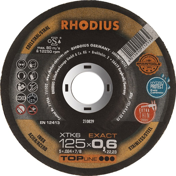 Disque à tronçonner RHODIUS XTK6 EXACT D115x0,6mm droit (4000843181)