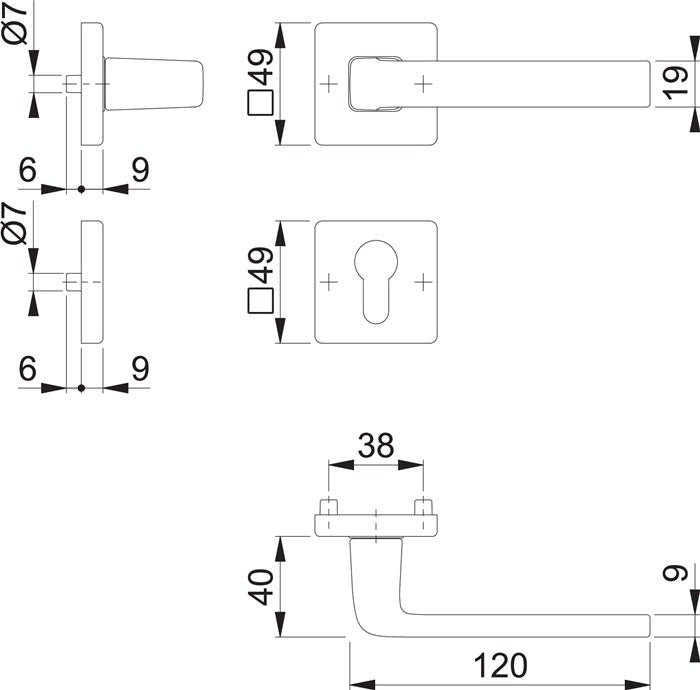 HOPPE jeu de rosaces Dublin 1124 / 843KV/843KVS aluminium F249 (3000203139)