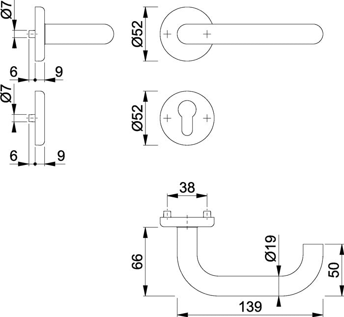 HOPPE Jeu de rosaces Baden E1388Z/17KV/17KVS acier inoxydable F69 (3000220001)