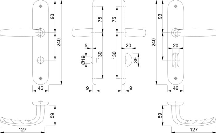 HOPPE Langschildgarnitur Atlanta 1530/273P Aluminium F1 ( 3000252610 )