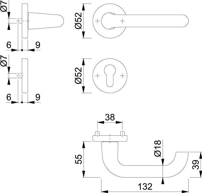 HOPPE Rosettengarnitur Paris 138L/42KV/42KVS Aluminium F1 ( 3000203809 )