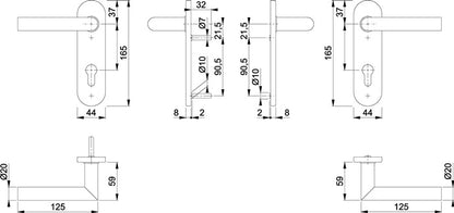 HOPPE jeu de boucliers courts Amsterdam E1400Z/353K acier inoxydable F69 (3000203005)