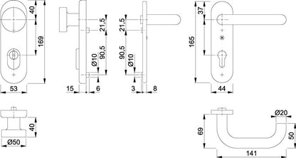 HOPPE Feuerschutzgarnitur Paris FS-58/3332KZA/353K-1/138F Aluminium F1 D/K ( 3000251139 )