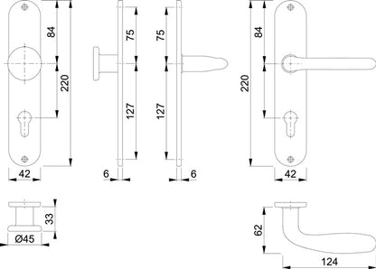 HOPPE jeu de boucliers longs Cardiff E48/302/1850Z acier inoxydable F69 (3000252431)