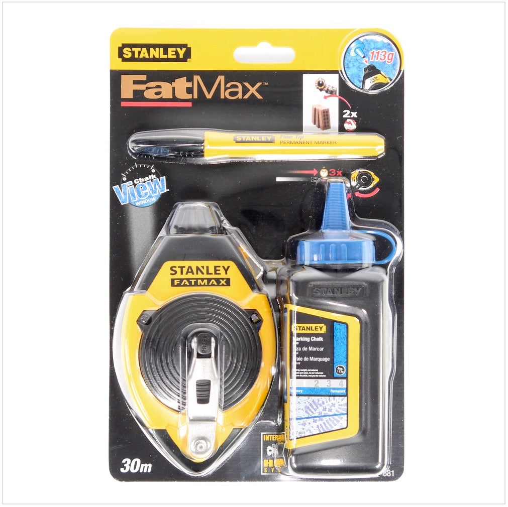 STANLEY FatMax 30 Meter Schlagschnur-Set mit blauer Kreide und Permanent Marker ( 0-47-681 ) - Toolbrothers