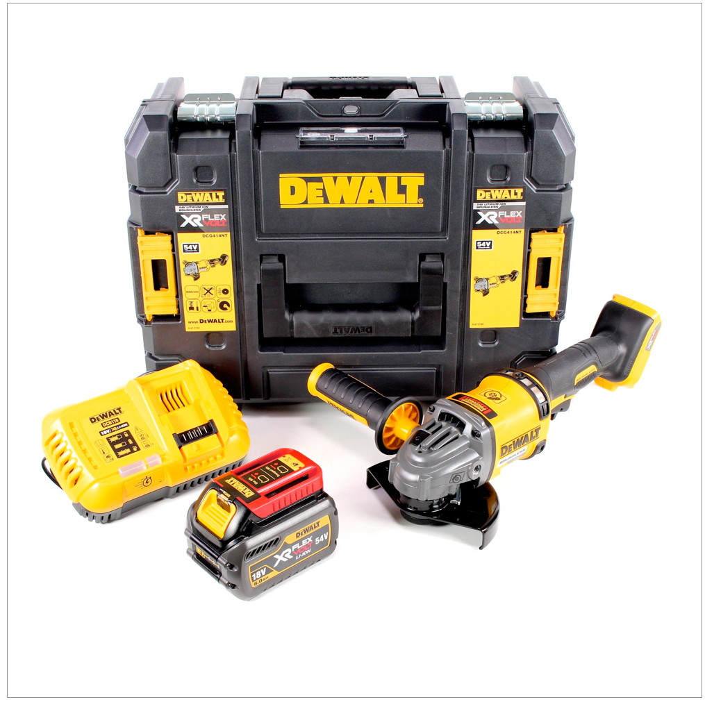 DeWalt DCG 414 T1 Akku Winkelschleifer 54 V XR Flexvolt 125 mm Brushless + 1x Akku 6,0 Ah + Ladegerät + TSTAK - Toolbrothers