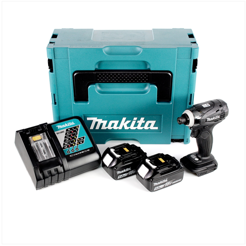 Makita DTD 146 B RTJ 18 V Li-ion Akku Schlagschrauber in Schwarz im Makpac mit 2x BL 1850 B 5,0 Ah Akku und DC 18 RC Ladegerät - Toolbrothers