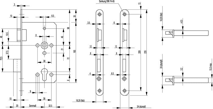 BKS Zimmertür-Einsteckschloss 0515 PZ 20/ 65/72/8 mm DIN rechts ( 3322024004 )