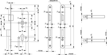 Serrure à mortaiser pour porte de chambre BKS 0515 PZ 20/55/72/8 mm DIN droite (3322024012)