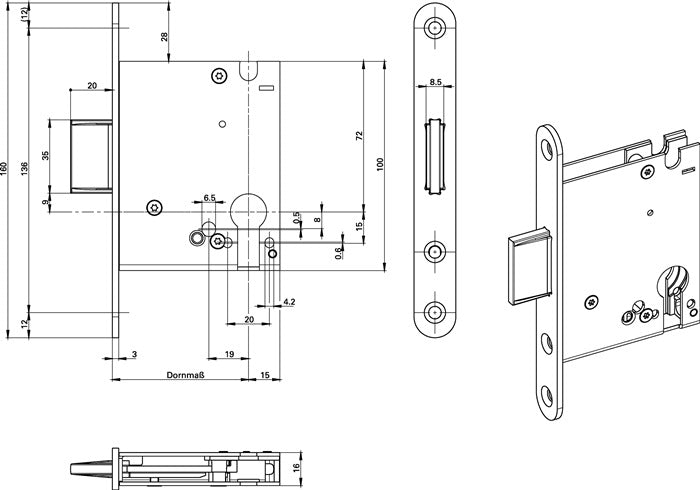 BKS Einsteckriegelschloss 1308 PZ20/55 mm ( 3000250786 )