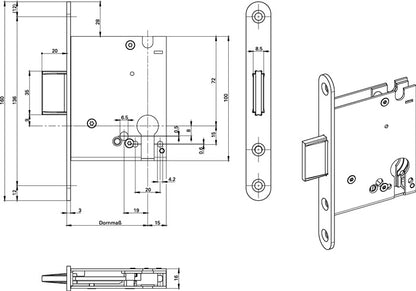 BKS Einsteckriegelschloss 1308 PZ20/55 mm ( 3000250786 )