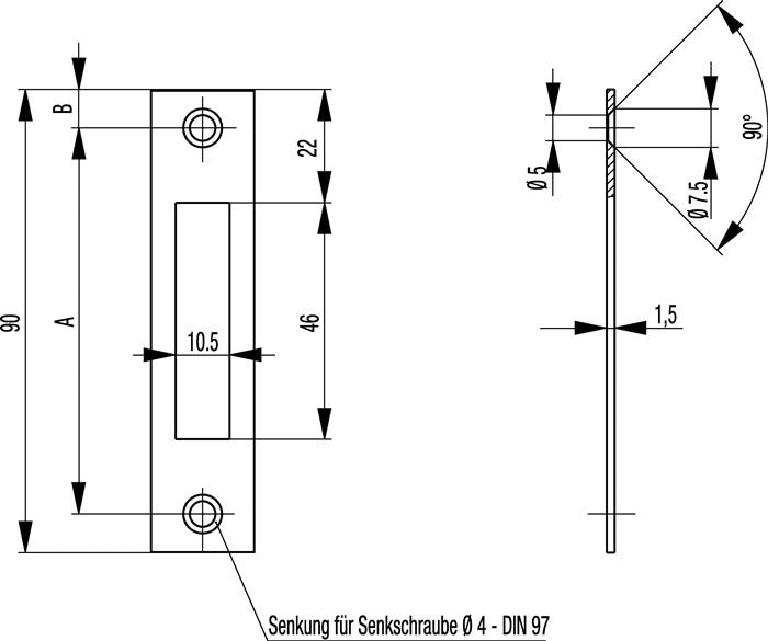 Gâche plate BKS S412 argent carrée (3000250567)