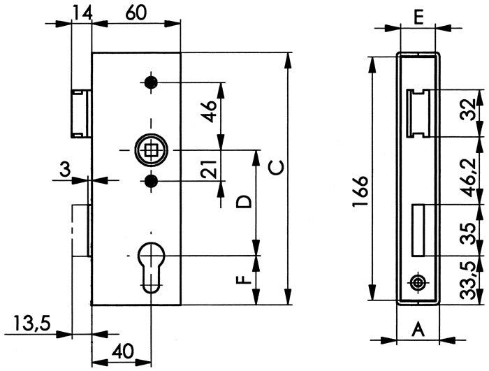 AMF Schlosskasten 141U, blank DIN links / rechts ( 3000251273 )