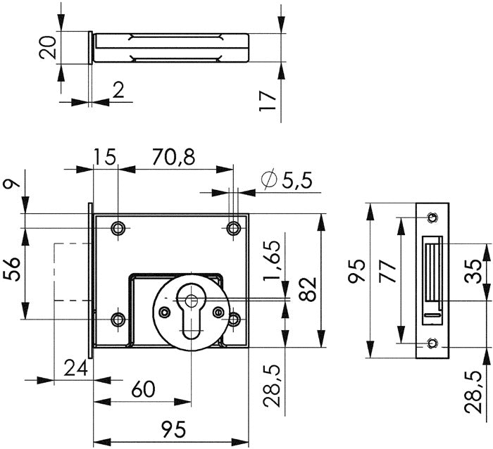 Serrure à pêne AMF 49 DIN gauche / droite PZ (3311021042)