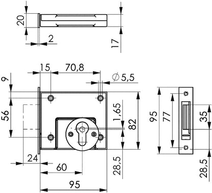 Serrure à pêne AMF 49 DIN gauche / droite PZ (3311021042)