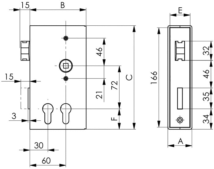 AMF Schlosskasten 140D-PZ DIN links / rechts ( 3000251255 )