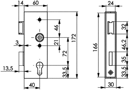 Boîtier de serrure AMF 141UNIG-30PZ DIN gauche / droite (3000251248)