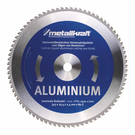 Lame de scie circulaire à métaux METALLKRAFT lame de scie en aluminium diamètre 355 mm largeur 2,4 mm (4000804015)