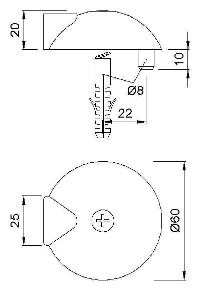 Butoir de porte KWS 2003.82 Ø 60 mm hauteur 20 mm (3000258205)