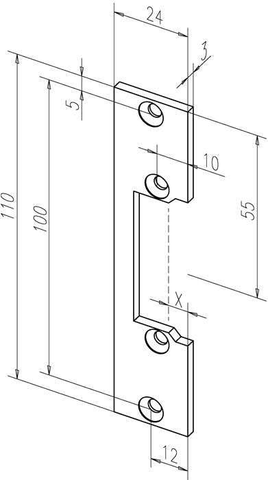 Gâche plate ASSA ABLOY 106 en acier, galvanisée, carrée (3324034044)