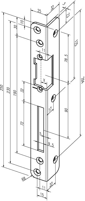 Gâche d'angle de sécurité ASSA ABLOY 069 épaisseur 3 mm (3324034073)