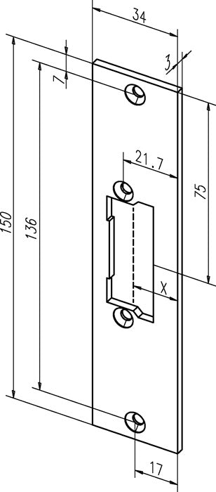 Gâche plate ASSA ABLOY 21C en acier inoxydable à bords mats (3324034003)