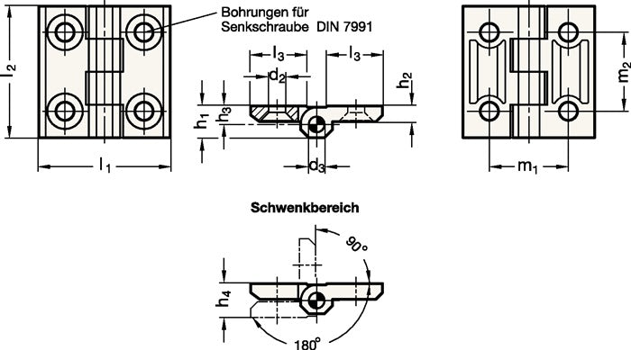 Charnière GANTER GN 237 hauteur 50 mm largeur 50 mm (4601002082)