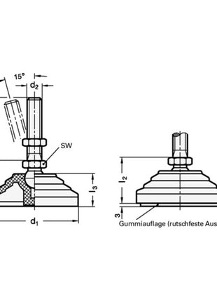 GANTER pied de joint en plastique GN 344 d1 60 mm, d2 M 10 mm l1 98 mm (4601002585)