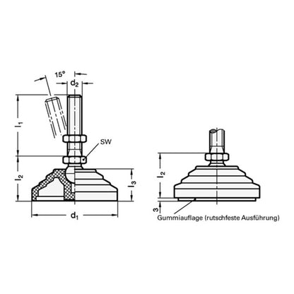 GANTER Kunststoff-Gelenkfuß GN 344 d1 60 mm, d2 M 10 mm l1 98 mm ( 4601002585 )