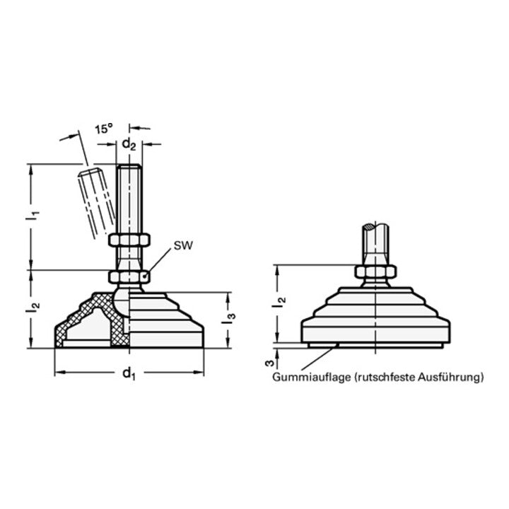 GANTER pied de joint en plastique GN 344 d1 80 mm, d2 M 12 mm l1 98 mm (4601002612)