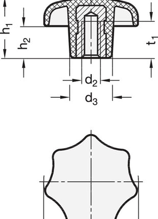 Poignée étoile GANTER DIN 6336 avec douille filetée (4601000862)