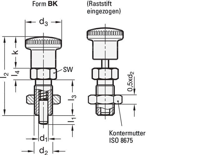 GANTER Rastbolzen GN 817 d1 8 mm d2 M 16 x 1,5 mm l1 12 mm ( 4601001432 )