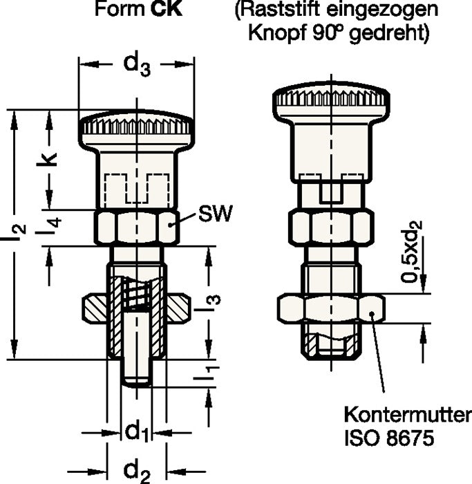 GANTER Rastbolzen GN 817 d1 8 mm d2 M 16 x 1,5 mm l1 12 mm ( 4601001432 )