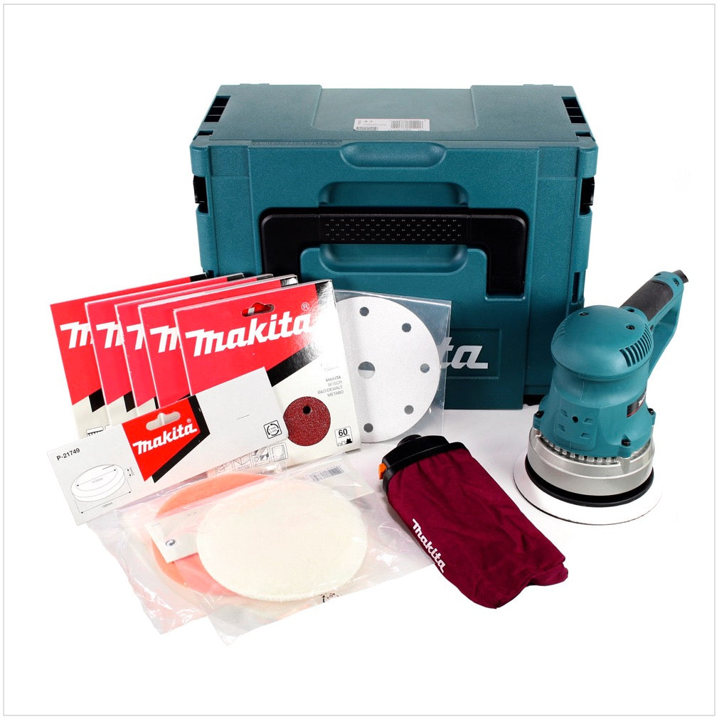 Makita BO 6030 JX1 150 mm Exzenterschleifer mit Schleifpapier Set im Makpac 3 - Toolbrothers