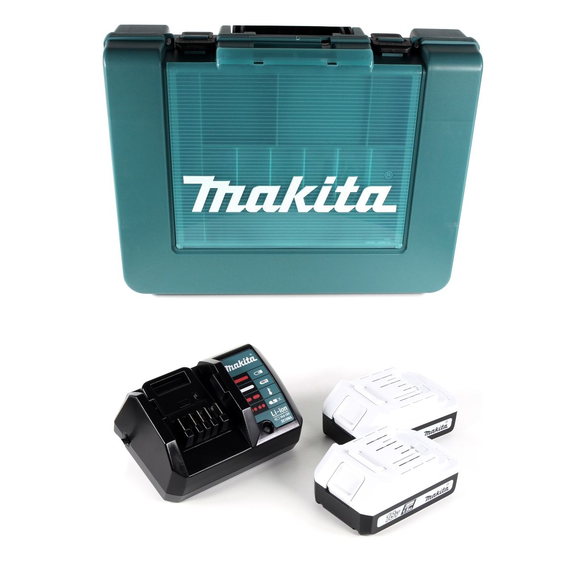 Makita DK18015 X1 Set mit HP457D Schlagbohrschrauber 18V und TDI127D Schlagschrauber 18V im Koffer + 2x 1,5 Ah Akku und Ladegerät - Toolbrothers