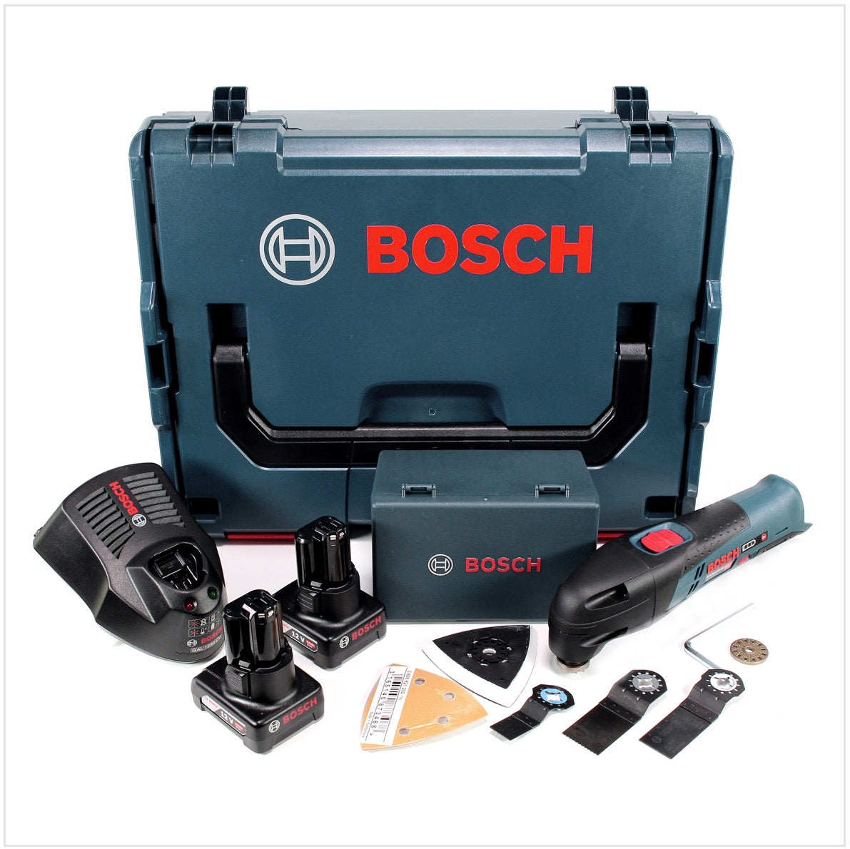 Bosch GOP 12V-Li Professional Akku Multi Cutter Multifunktionswerkzeug in L-Boxx + 2 x GBA 12 V 4,0 Ah Akku + 1 x GAL 1230 Ladegerät - Toolbrothers